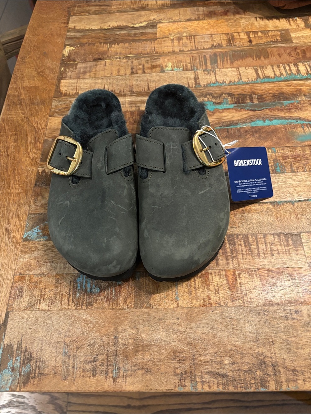 Brand New Women’s Birkenstock Big Buckle Shearling in Thyme 38/245/Sz7 MSRP $260
